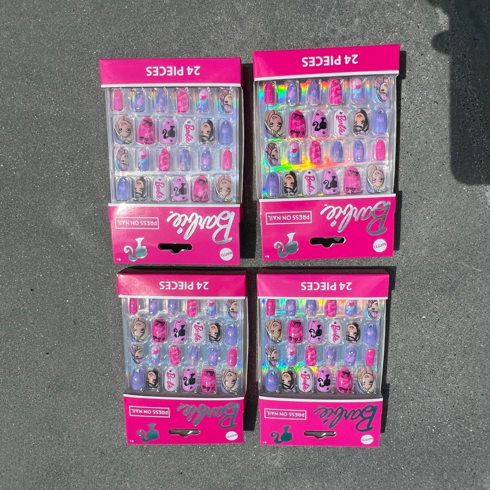 Barbie Press On Nails 24 Pieces Mattel Townley Girl Lot of 4 Pink Purple Blue